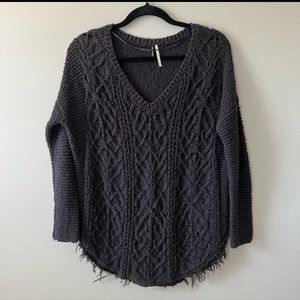 FREE PEOPLE Distressed Raw Hem Black Sweater